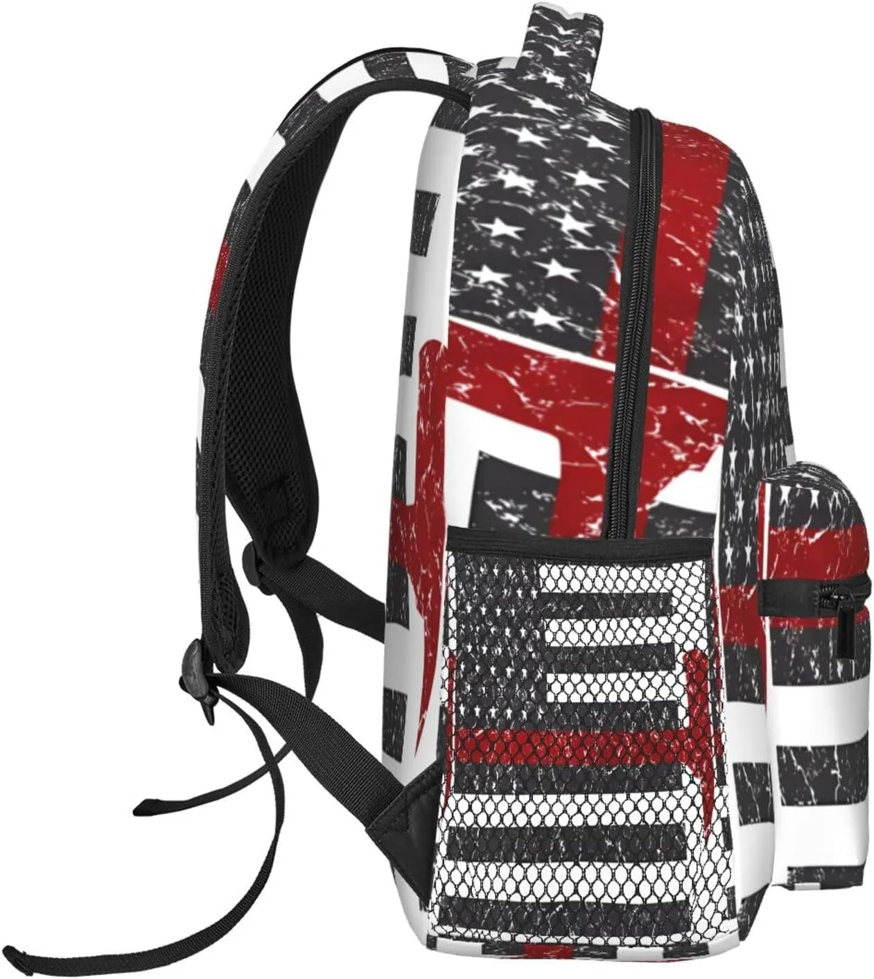 Thin Red Line Axe American Flags Patriot Firefighter Casual Backpacks Sport Backpack Travel Rucksack Canvas Daypack Workout Bags with Pockets for Gym Working Hiking