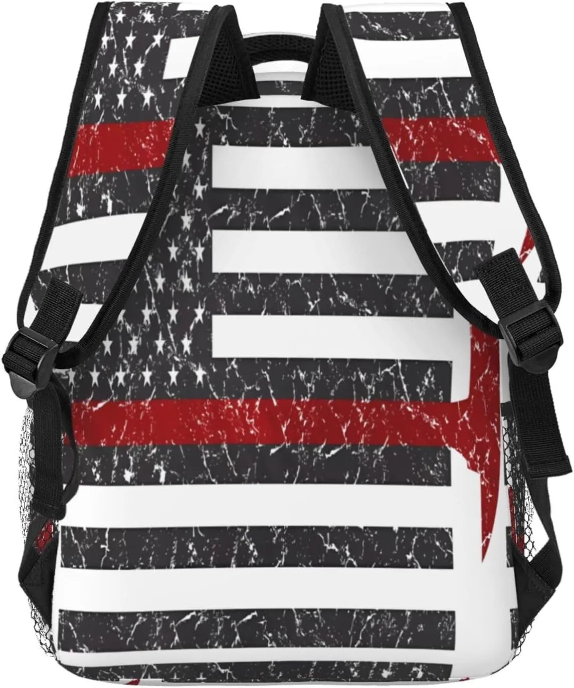 Thin Red Line Axe American Flags Patriot Firefighter Casual Backpacks Sport Backpack Travel Rucksack Canvas Daypack Workout Bags with Pockets for Gym Working Hiking