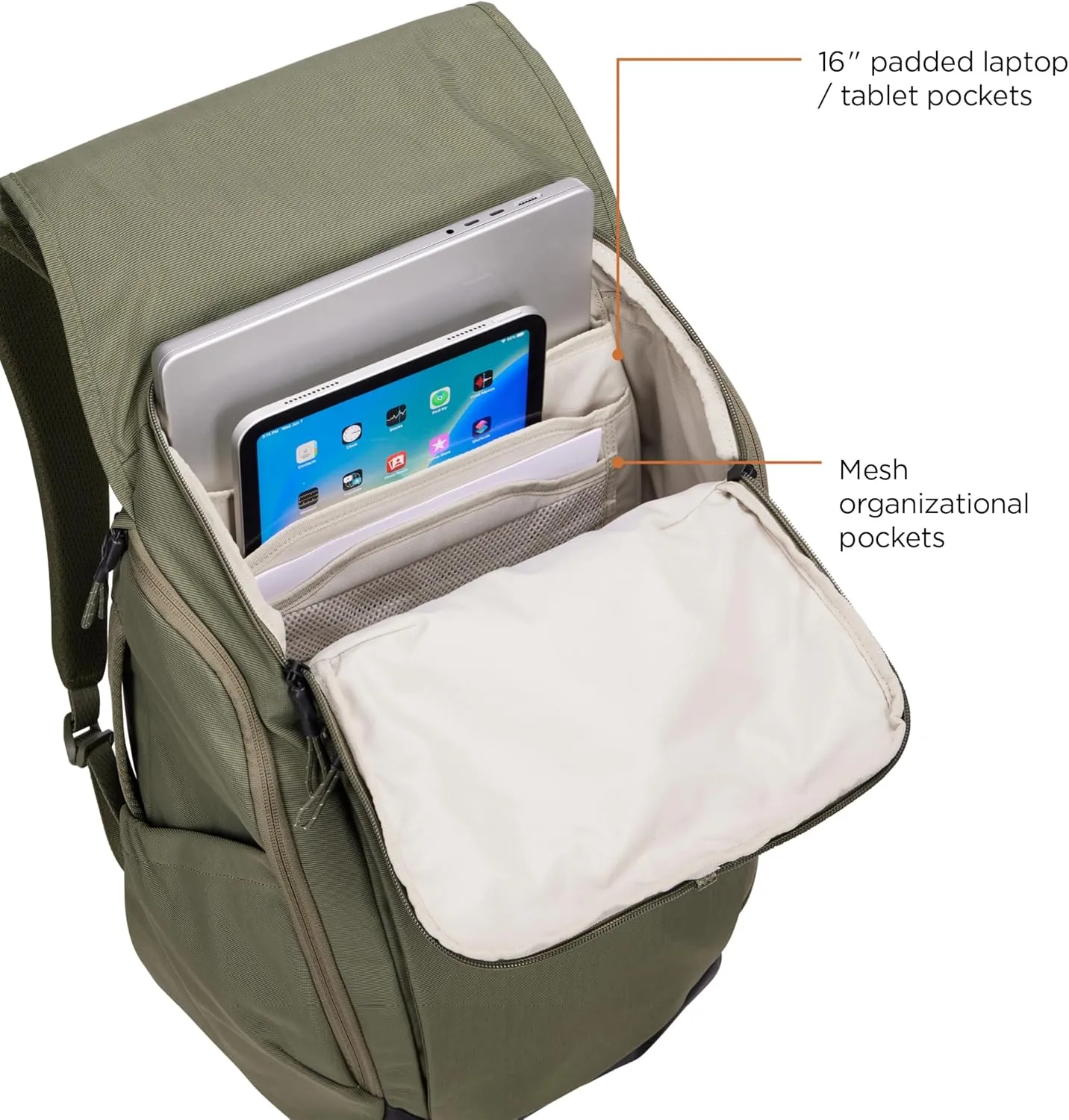 Thule Paramount 27L Backpack - Commuter Backpack - Padded Pocket fits a 16" Laptop, Soft Green