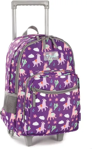 Tilami Rolling Backpack 18 inch Double Handle Wheeled Boys Girls Travel School Children Luggage Toddler Trip, Purple Alpaca