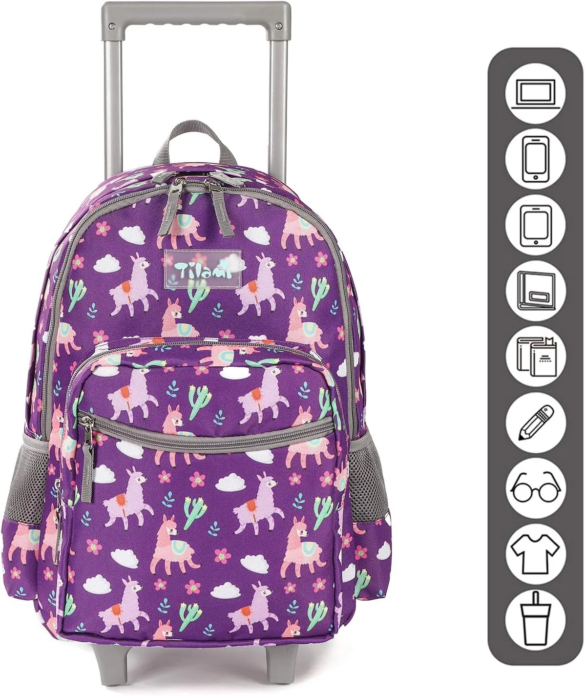 Tilami Rolling Backpack 18 inch Double Handle Wheeled Boys Girls Travel School Children Luggage Toddler Trip, Purple Alpaca