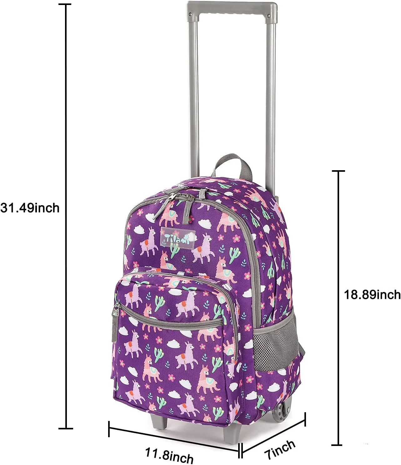 Tilami Rolling Backpack 18 inch Double Handle Wheeled Boys Girls Travel School Children Luggage Toddler Trip, Purple Alpaca