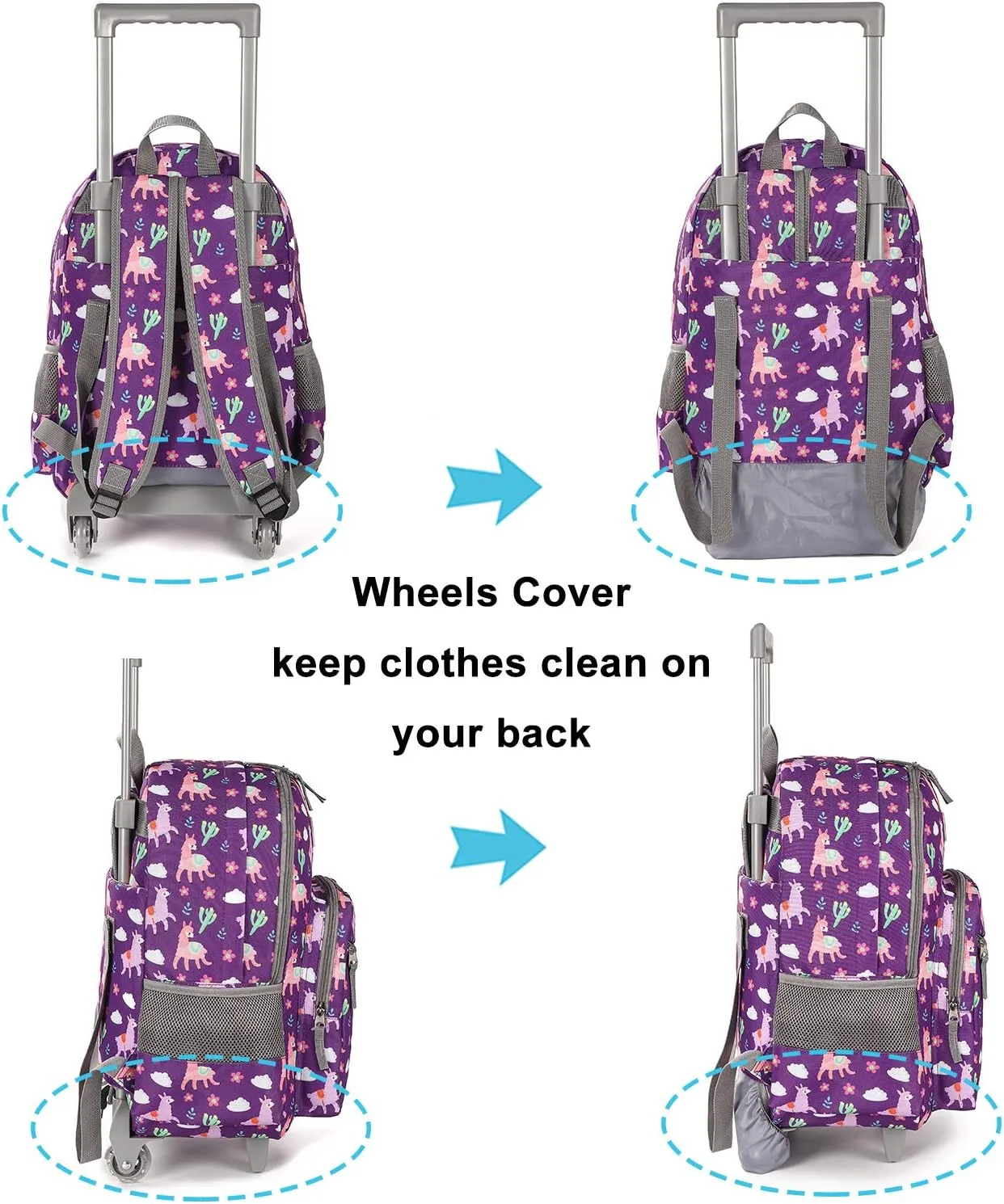 Tilami Rolling Backpack 18 inch Double Handle Wheeled Boys Girls Travel School Children Luggage Toddler Trip, Purple Alpaca