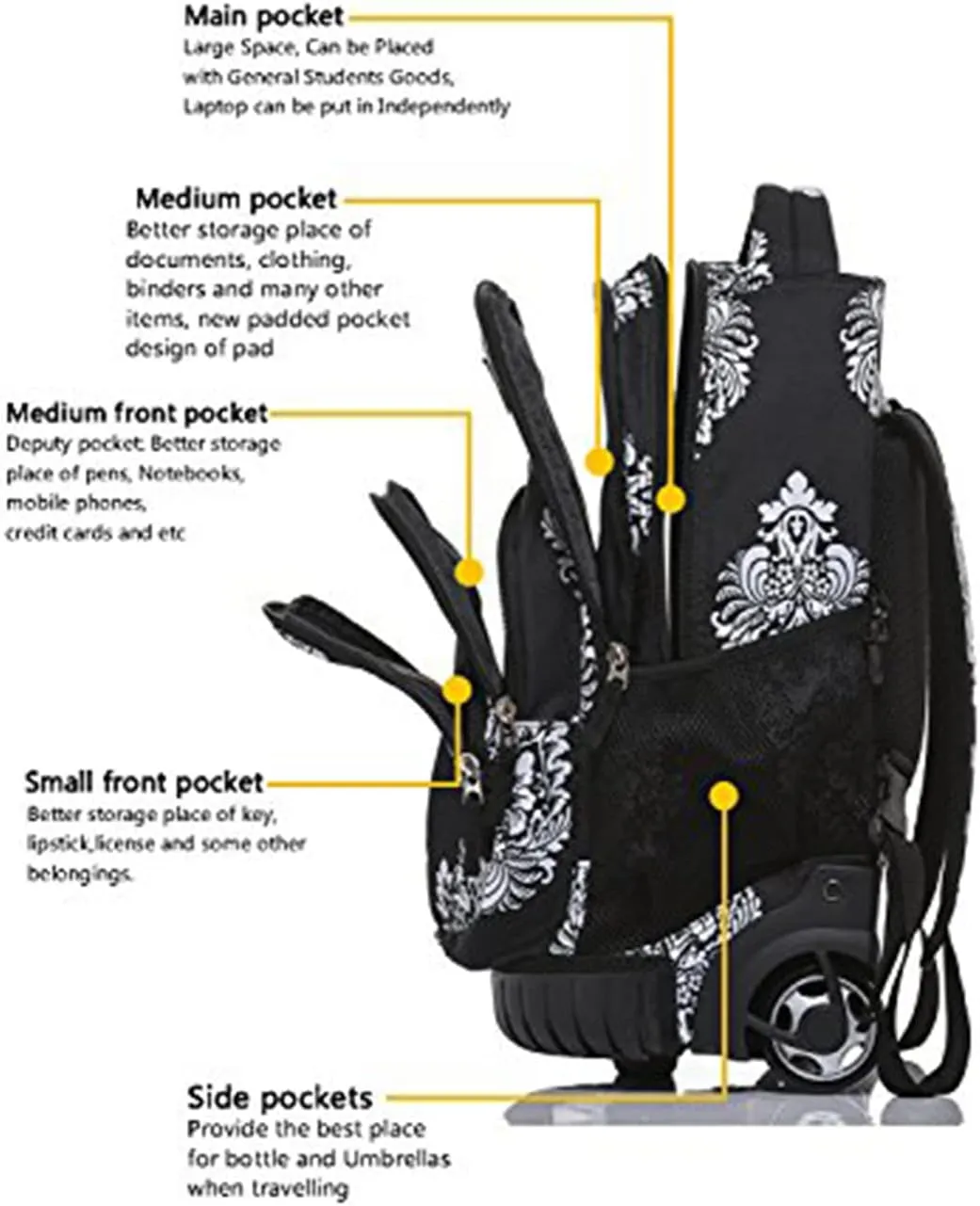 Tilami Rolling Backpack 18 Inch with Pencil Case School for Boys Girls (Totem)