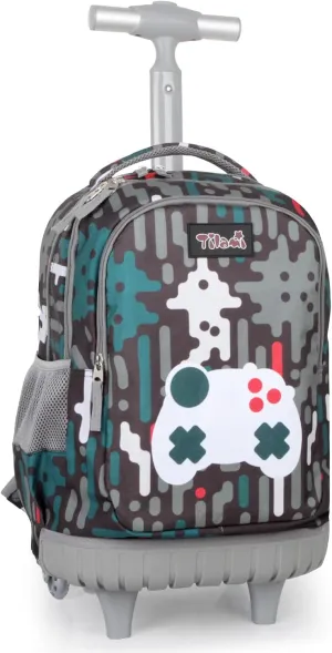 Tilami Rolling Backpack for Kids 18 Inch Wheeled Bookbag for Boys & Girls for School & Travel,Game