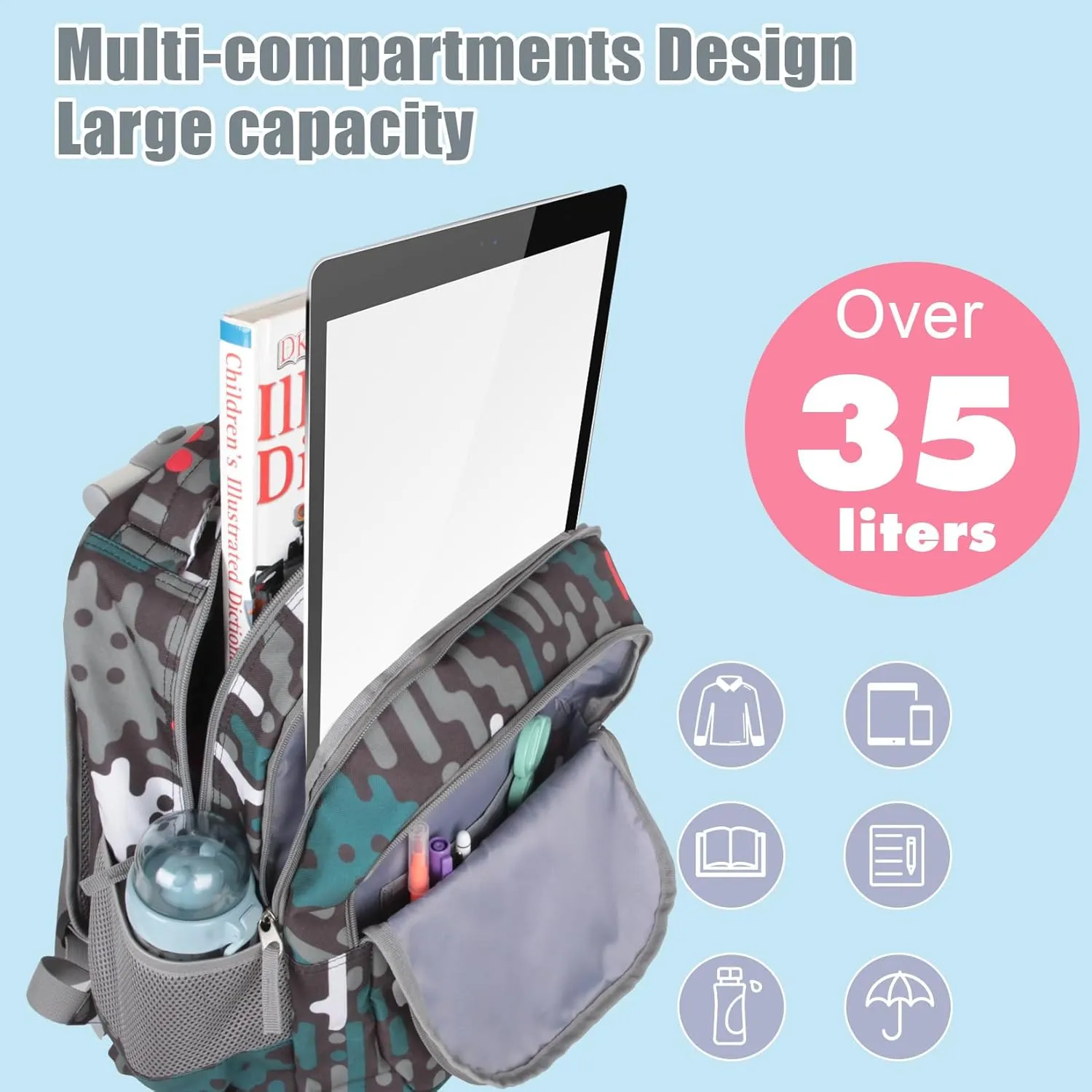 Tilami Rolling Backpack for Kids 18 Inch Wheeled Bookbag for Boys & Girls for School & Travel,Game