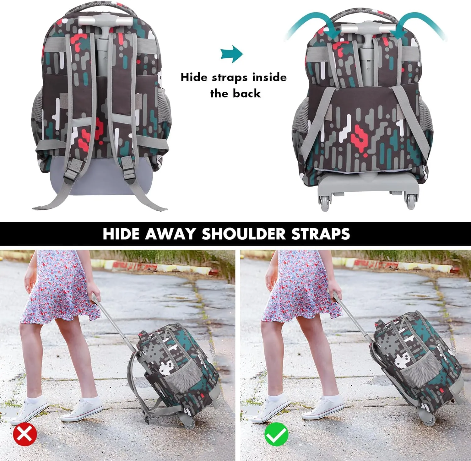 Tilami Rolling Backpack for Kids 18 Inch Wheeled Bookbag for Boys & Girls for School & Travel,Game