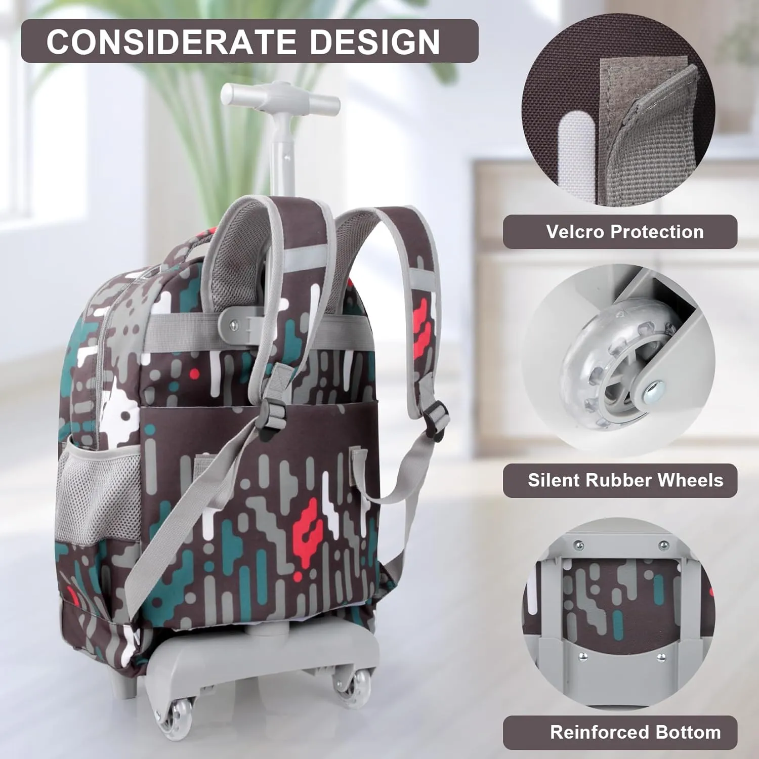 Tilami Rolling Backpack for Kids 18 Inch Wheeled Bookbag for Boys & Girls for School & Travel,Game