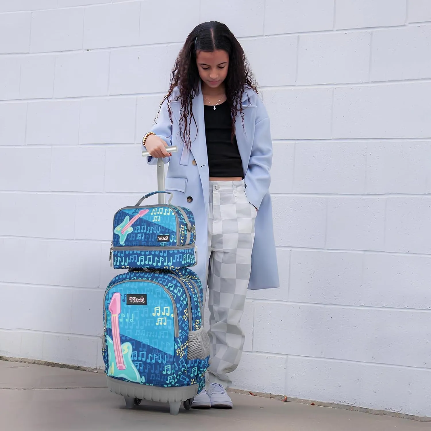 Tilami Rolling Backpack for Kids 18 Inch Wheeled Bookbag for Boys & Girls for School & Travel,Gitar