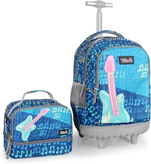 Tilami Rolling Backpack for Kids 18 Inch Wheeled Bookbag for Boys & Girls for School & Travel,Gitar