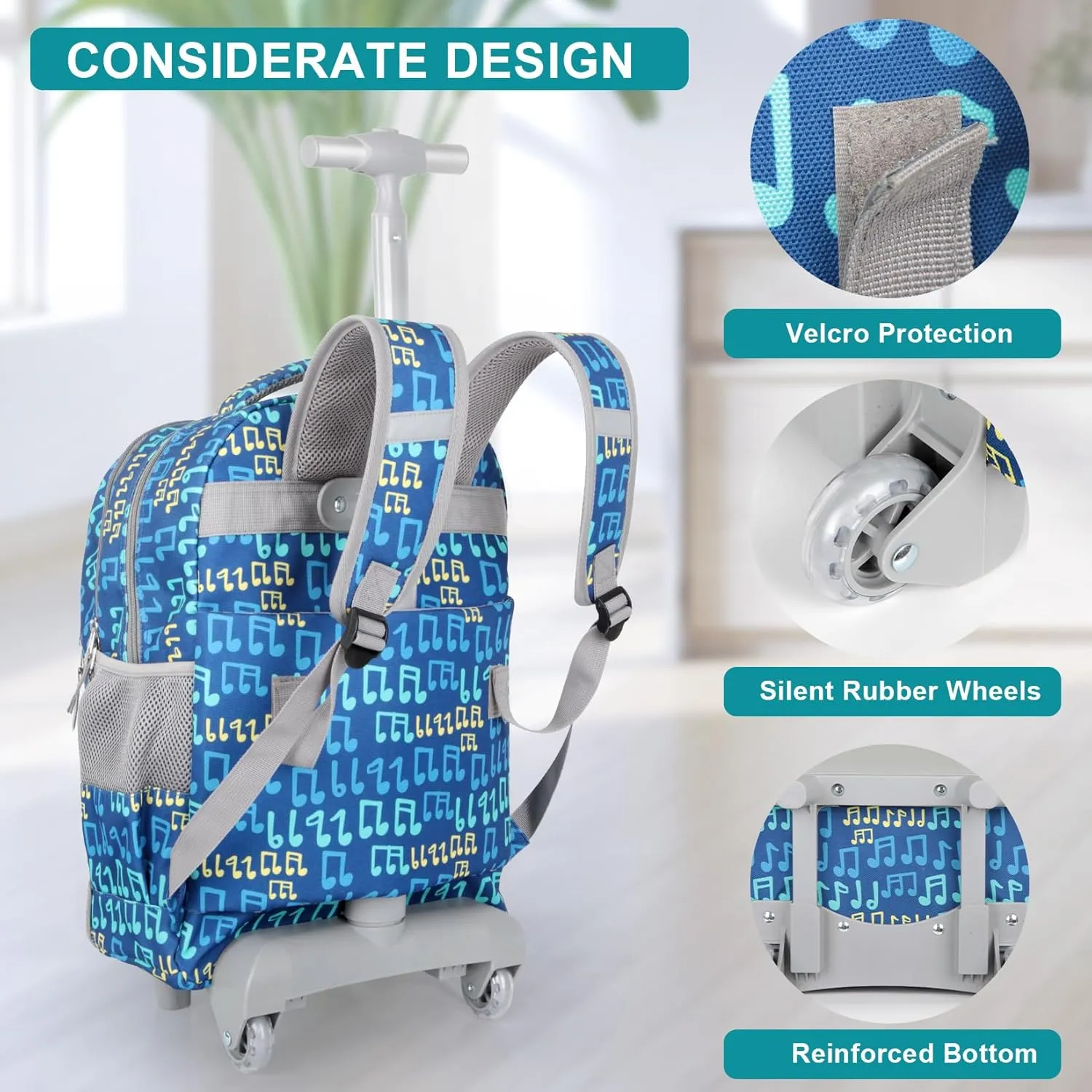 Tilami Rolling Backpack for Kids 18 Inch Wheeled Bookbag for Boys & Girls for School & Travel,Gitar