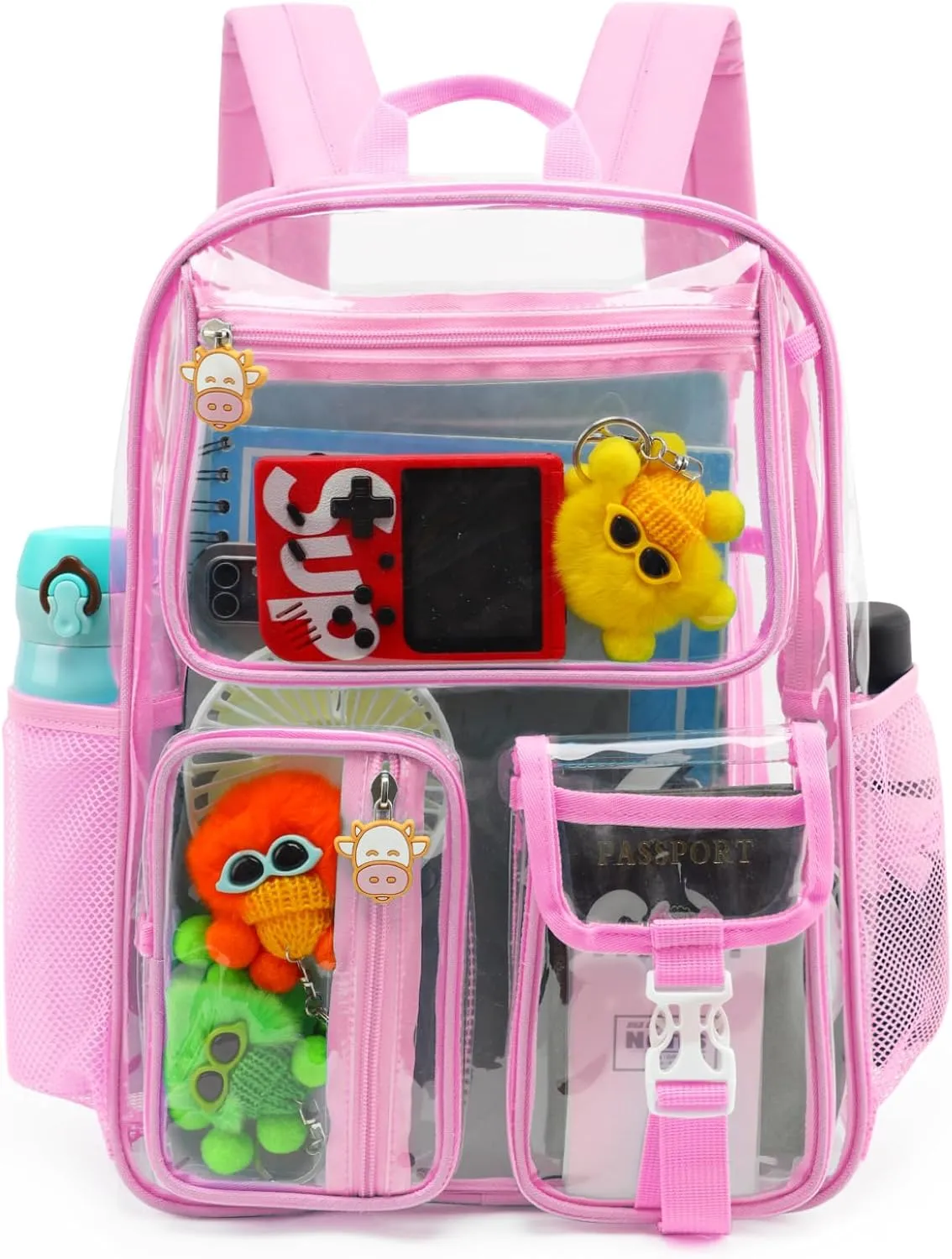 TINYAT Clear Backpack Heavy Duty Transparent Backpack Large Clear Bag See Through Bag for College, Concert, Sport T9063,Pink