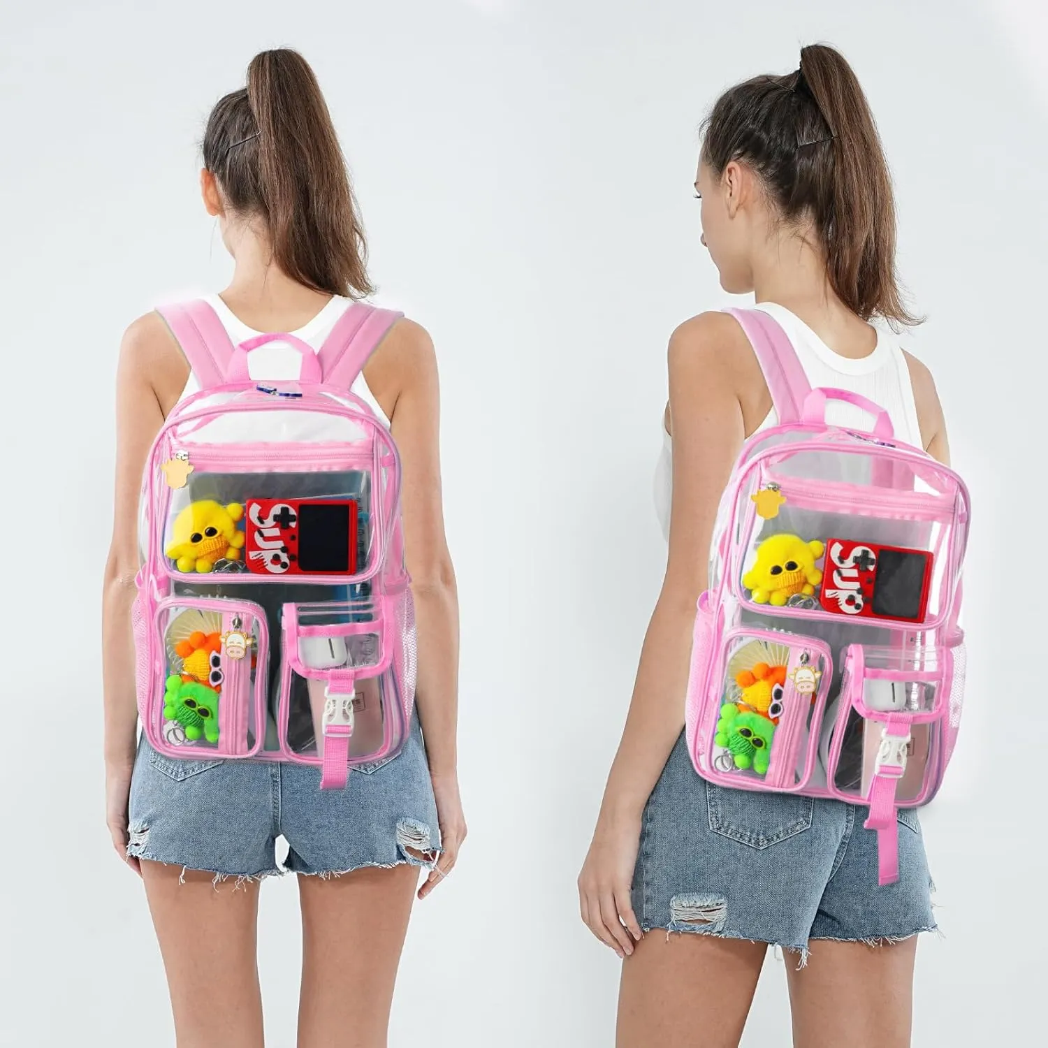 TINYAT Clear Backpack Heavy Duty Transparent Backpack Large Clear Bag See Through Bag for College, Concert, Sport T9063,Pink