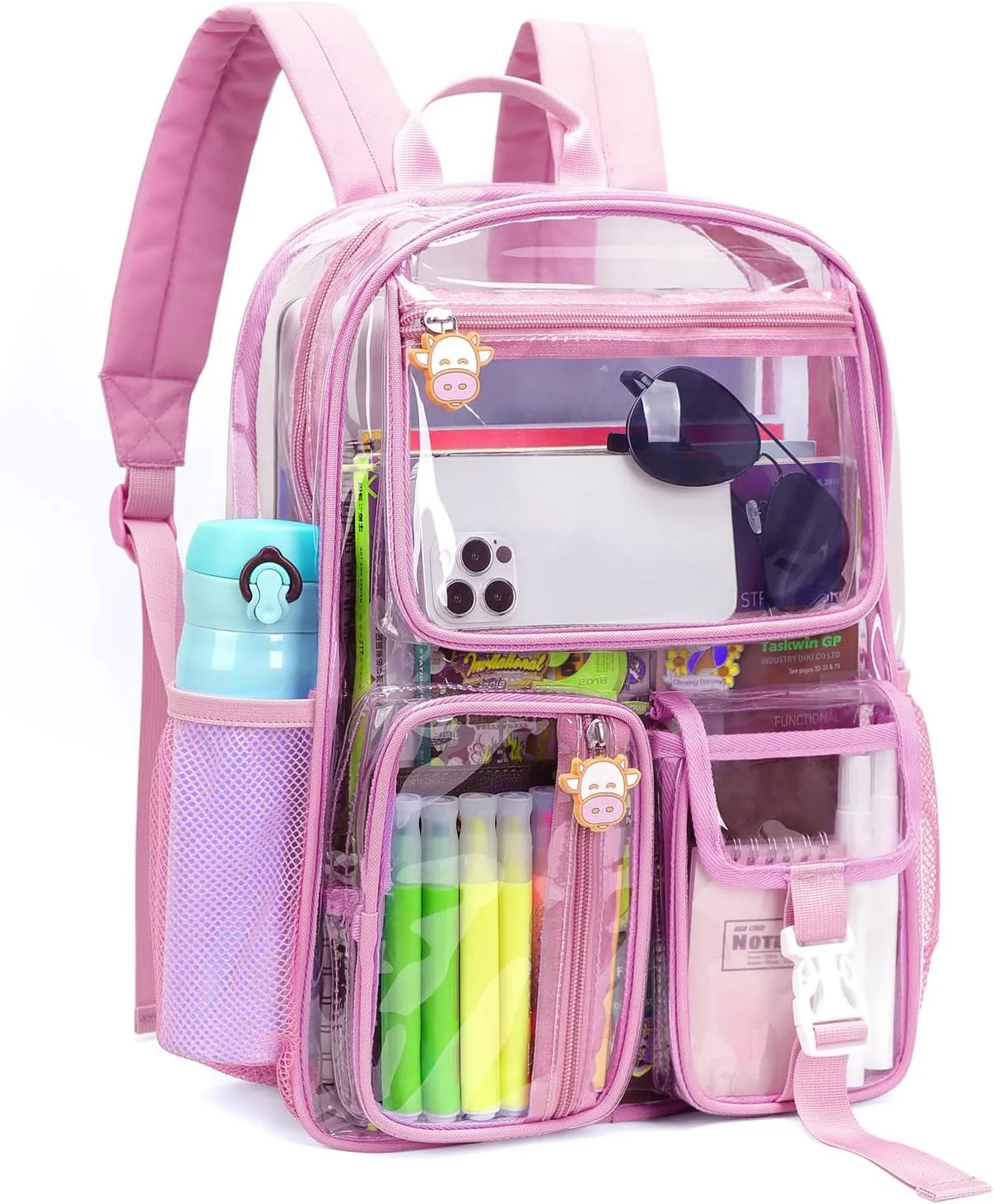 TINYAT Clear Backpack Heavy Duty Transparent Backpack Large Clear Bag See Through Bag for College, Concert, Sport T9063,Pink
