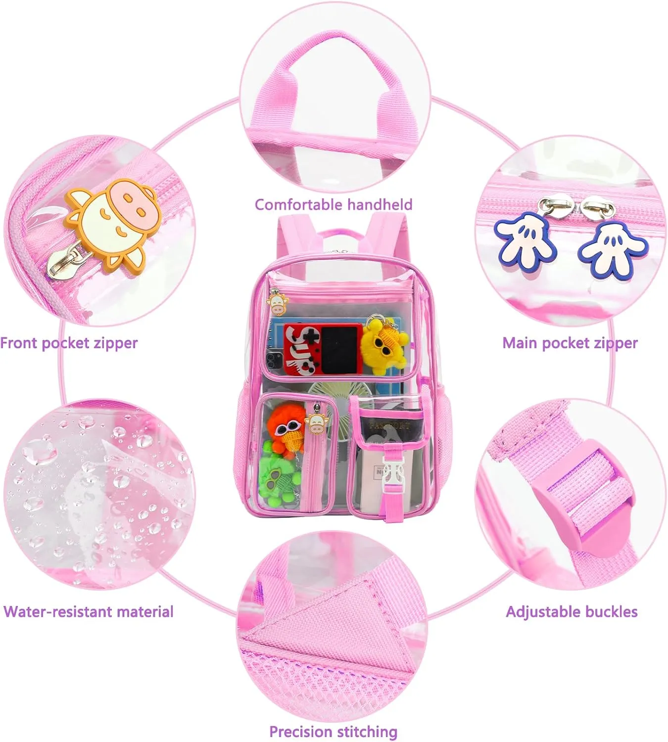 TINYAT Clear Backpack Heavy Duty Transparent Backpack Large Clear Bag See Through Bag for College, Concert, Sport T9063,Pink