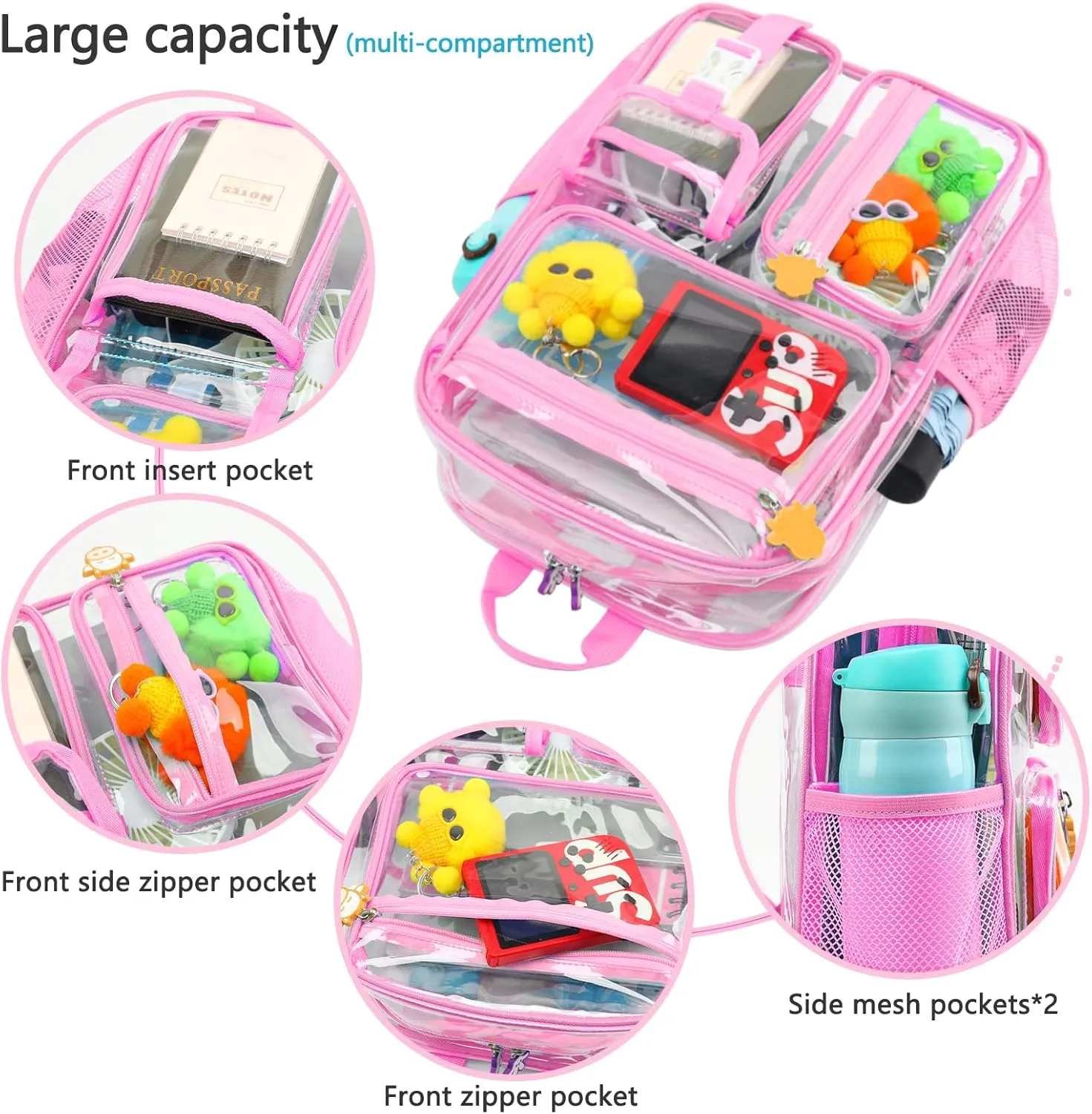 TINYAT Clear Backpack Heavy Duty Transparent Backpack Large Clear Bag See Through Bag for College, Concert, Sport T9063,Pink