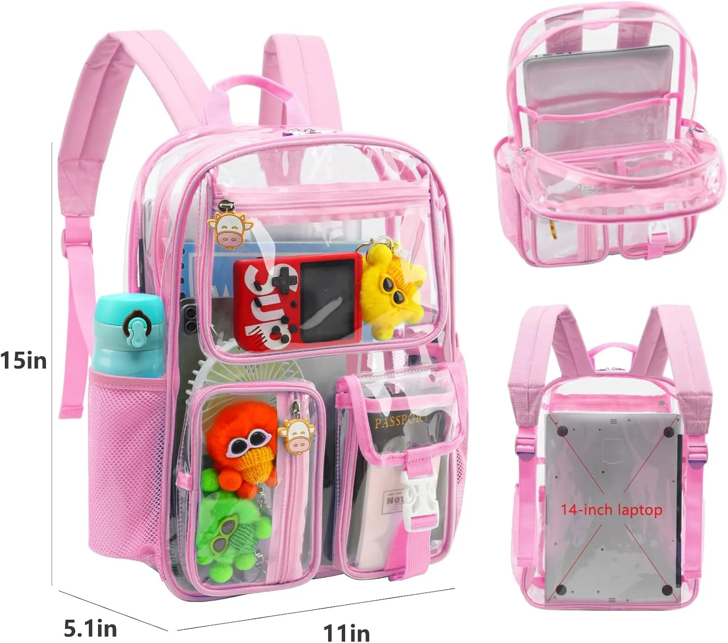 TINYAT Clear Backpack Heavy Duty Transparent Backpack Large Clear Bag See Through Bag for College, Concert, Sport T9063,Pink
