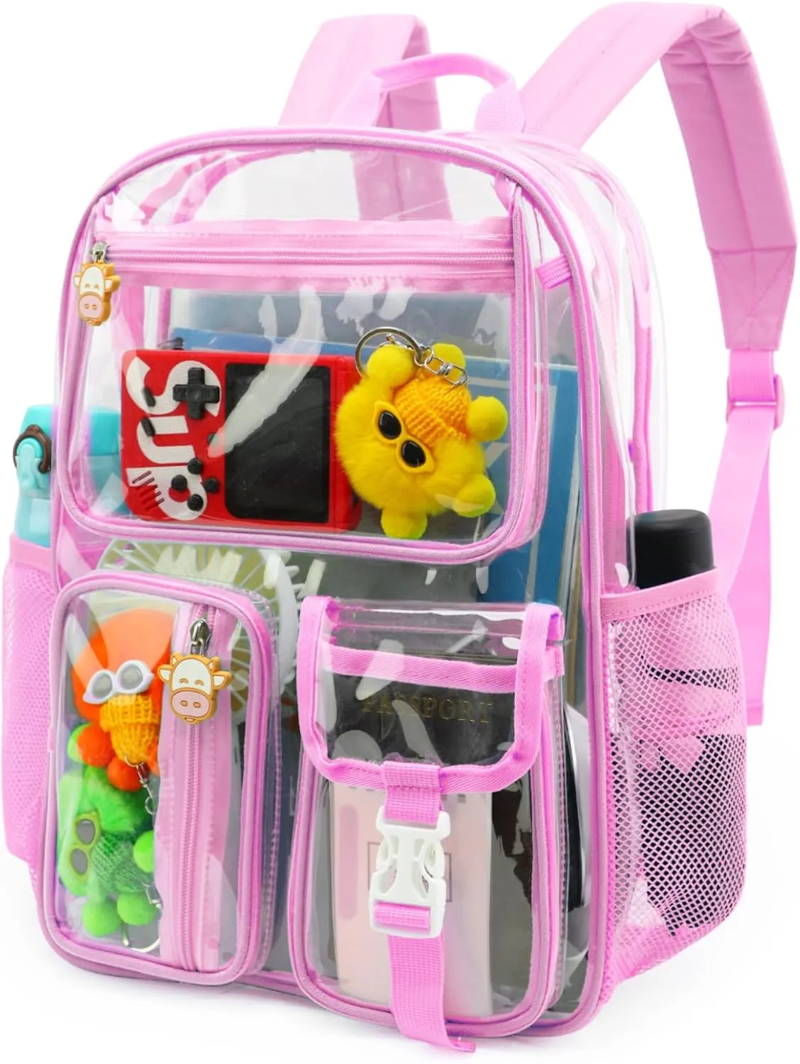 TINYAT Clear Backpack Heavy Duty Transparent Backpack Large Clear Bag See Through Bag for College, Concert, Sport T9063,Pink