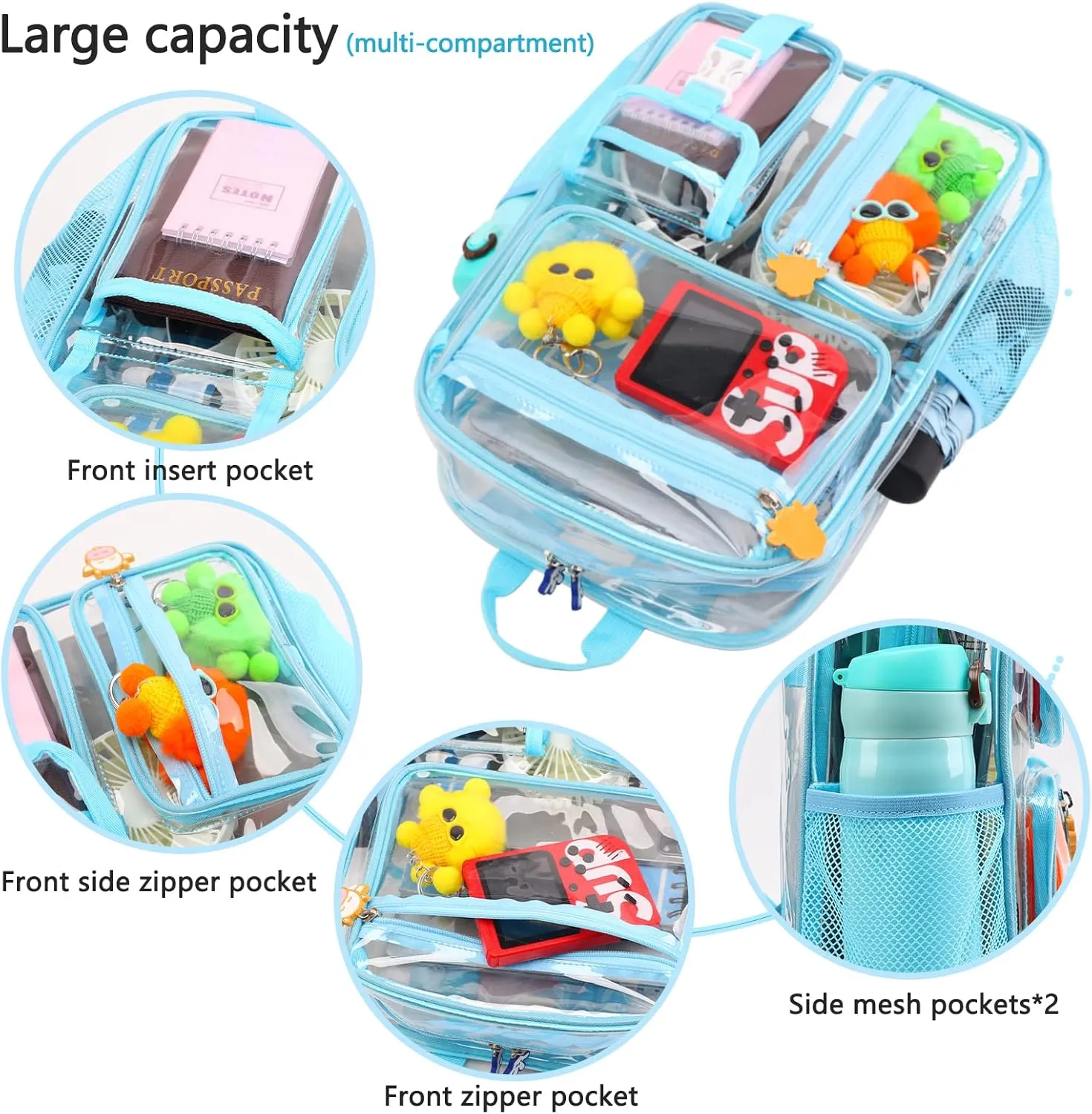 TINYAT Clear Backpack Heavy Duty Transparent Backpack Large Clear Bag See Through Bag for College, Concerts Sports T9063