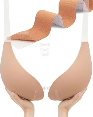 TITU Strapless Bra for Big Bust - Sticky Push Up for Large Breasts, Backless Plus Size Invisible with Boob Lift Tape