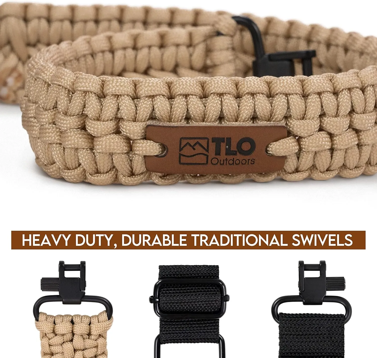 TLO Outdoors Paracord Gun Sling - Tactical 2-Point Rifle Sling, Extra Wide, Adjustable Strap with Swivels for Rifle, Shotgun, and Crossbow for Hunting, Shooting, Gun Safety (550 Rated Nylon)