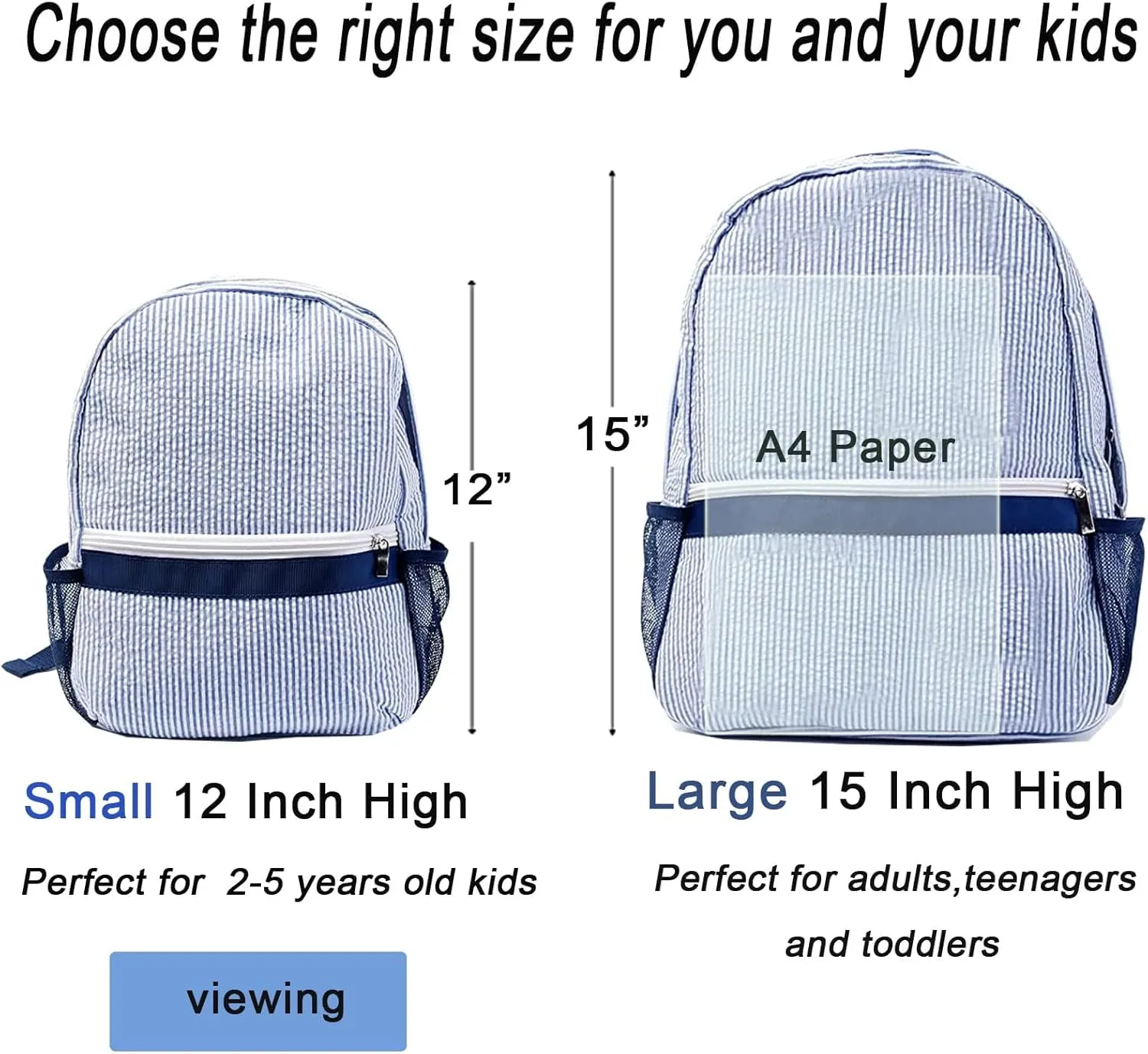 Toddler Backpack, Seersucker Preppy Backpack, Classic Cute Kids School Bookbag Preschool Kindergarten Children Bag