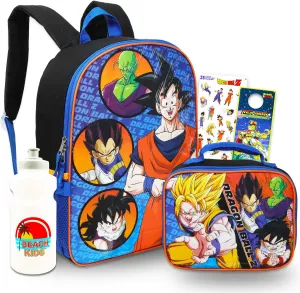 TOEI Animation Dragon Ball Z Backpack with Lunch Box - Bundle with 16" Backpack, Lunch Bag, Water Bottle, Stickers, More | Dragon Ball School Backpack Kids