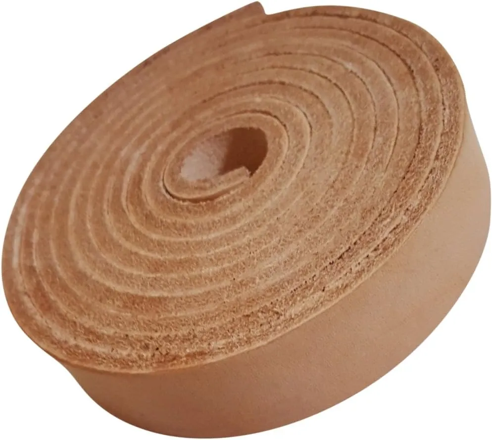 TOFL Genuine Top-Grain Leather Strap | 72 Inches Long | 1 Inch Wide | 9/64 Inch Thick (8-9 oz) | 1 Leather Strip for DIY Arts & Craft Projects, Clothing, Jewelry, Wrapping | Natural