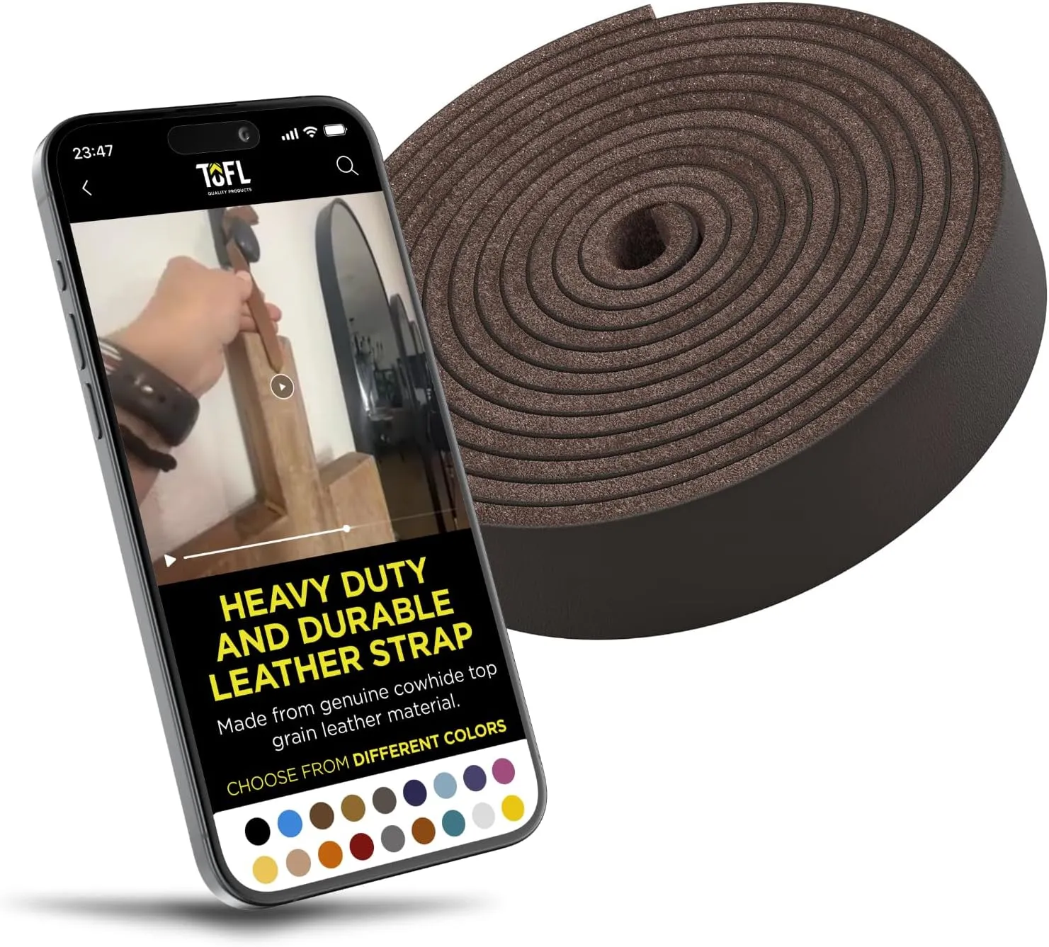 TOFL Genuine Top-Grain Leather Strap | 72 Inches Long | 3/4 Inch Wide | 1/8 Inch Thick (7-8 oz) | 1 Leather Strip for DIY Arts & Craft Projects, Clothing, Jewelry, Wrapping | Dark Brown