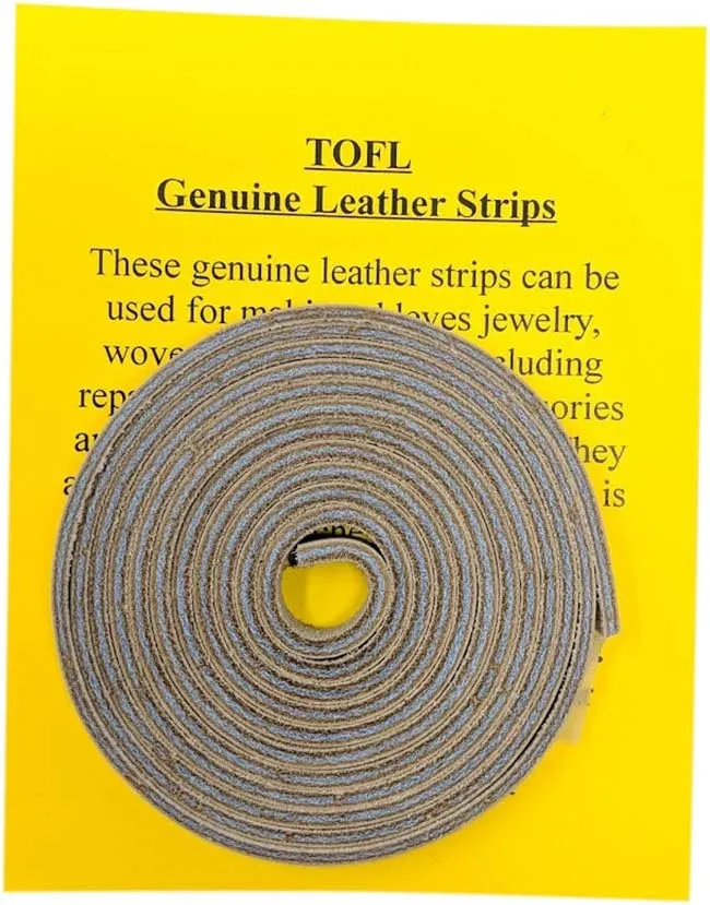 TOFL Genuine Top-Grain Leather Strap | 72 Inches Long | 3/8 Inch Wide | 1/8 Inch Thick (7-8 oz) | 1 Leather Strip for DIY Arts & Craft Projects, Clothing, Jewelry, Wrapping | Beige