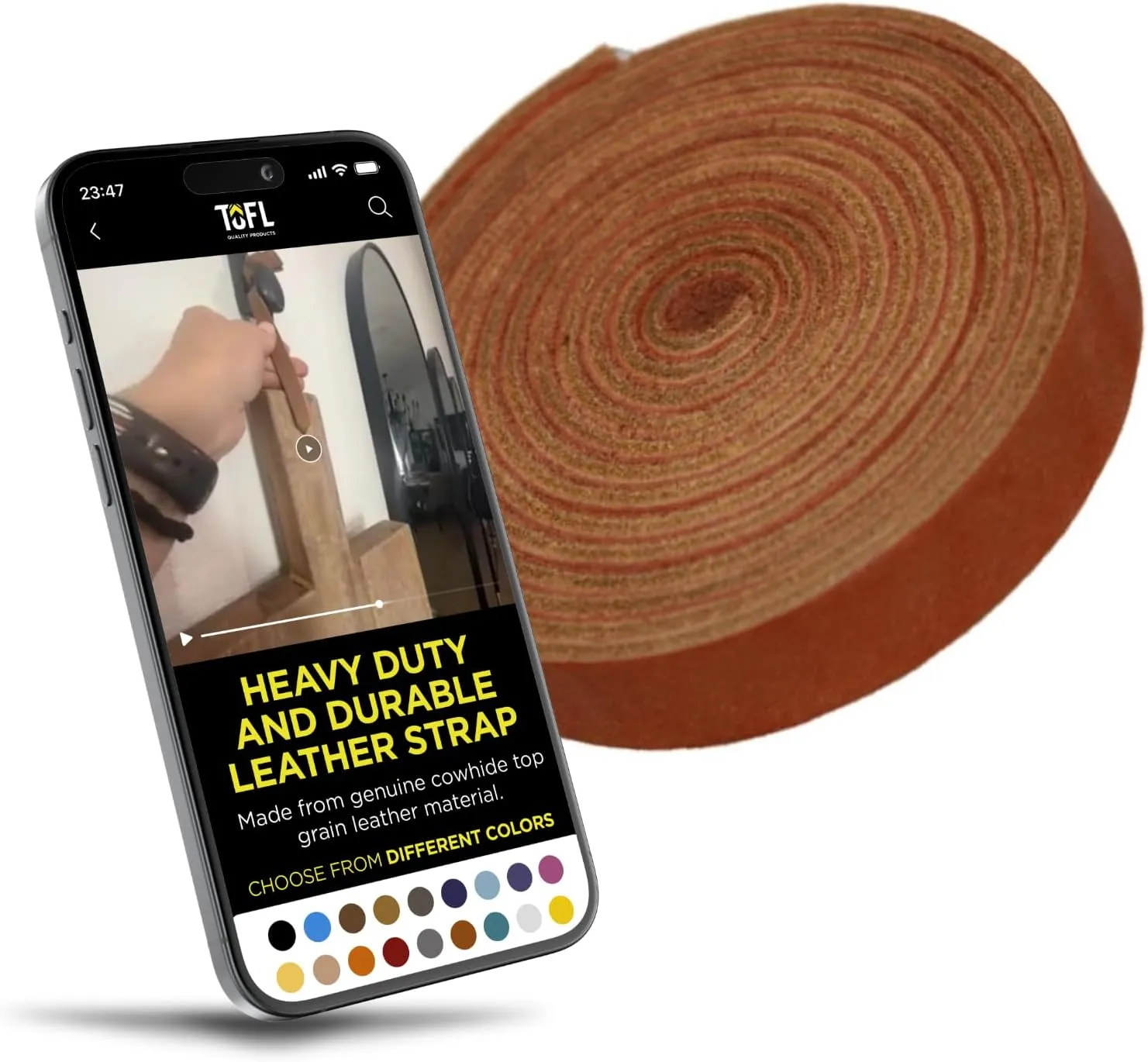 TOFL Genuine Top-Grain Leather Strap | 72 Inches Long | 5/8 Inch Wide | 1/16 Inch Thick (4-5 oz) | 1 Leather Strip for DIY Arts & Craft Projects, Clothing, Jewelry, Wrapping | Tan