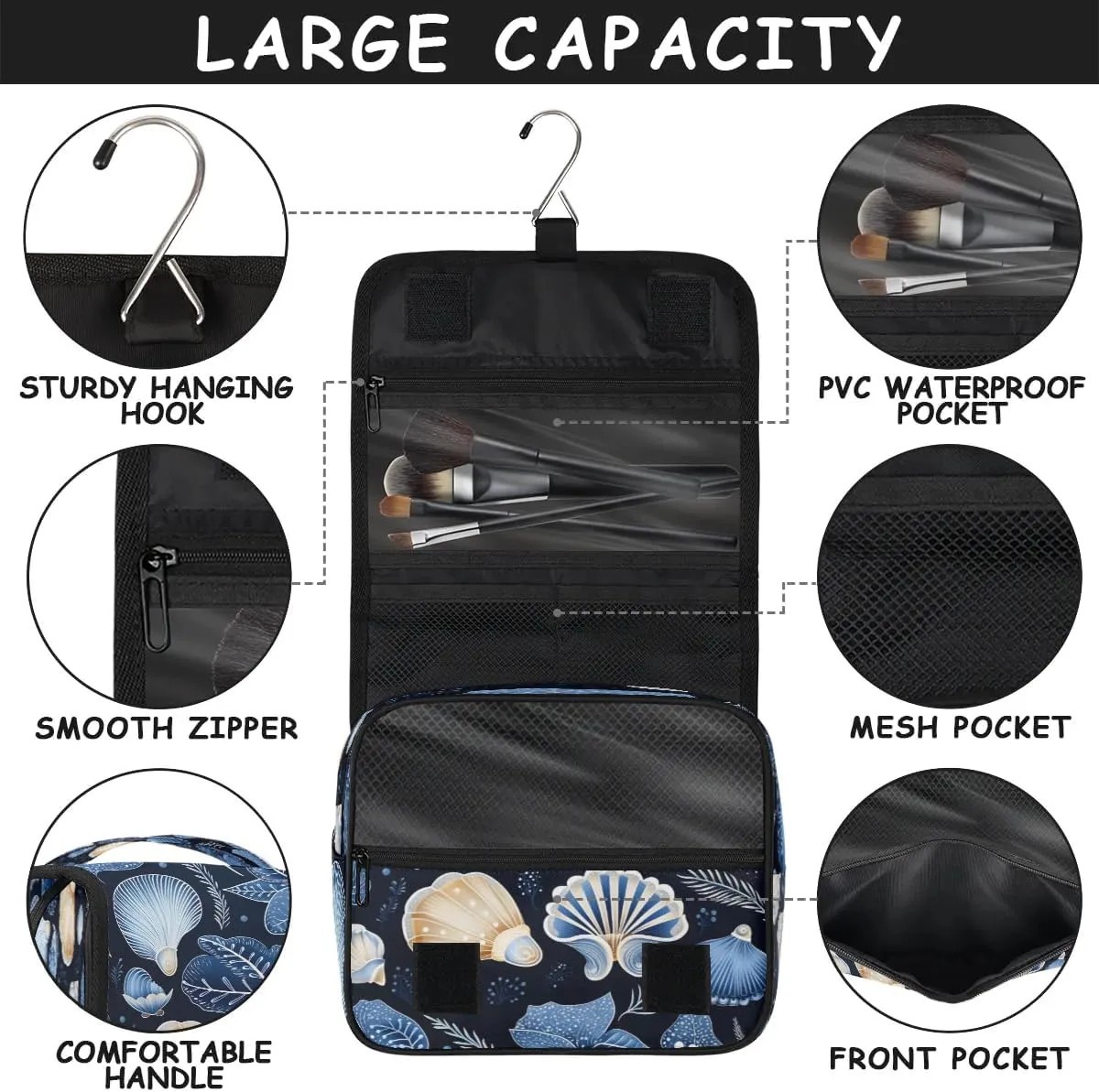 Toiletry Bag Hanging Toiletry Bag Travel Essentials Makeup Bag Travel Size Toiletries Bag Sea Shells Travel Essentials For Women Travel Containers For Toiletries