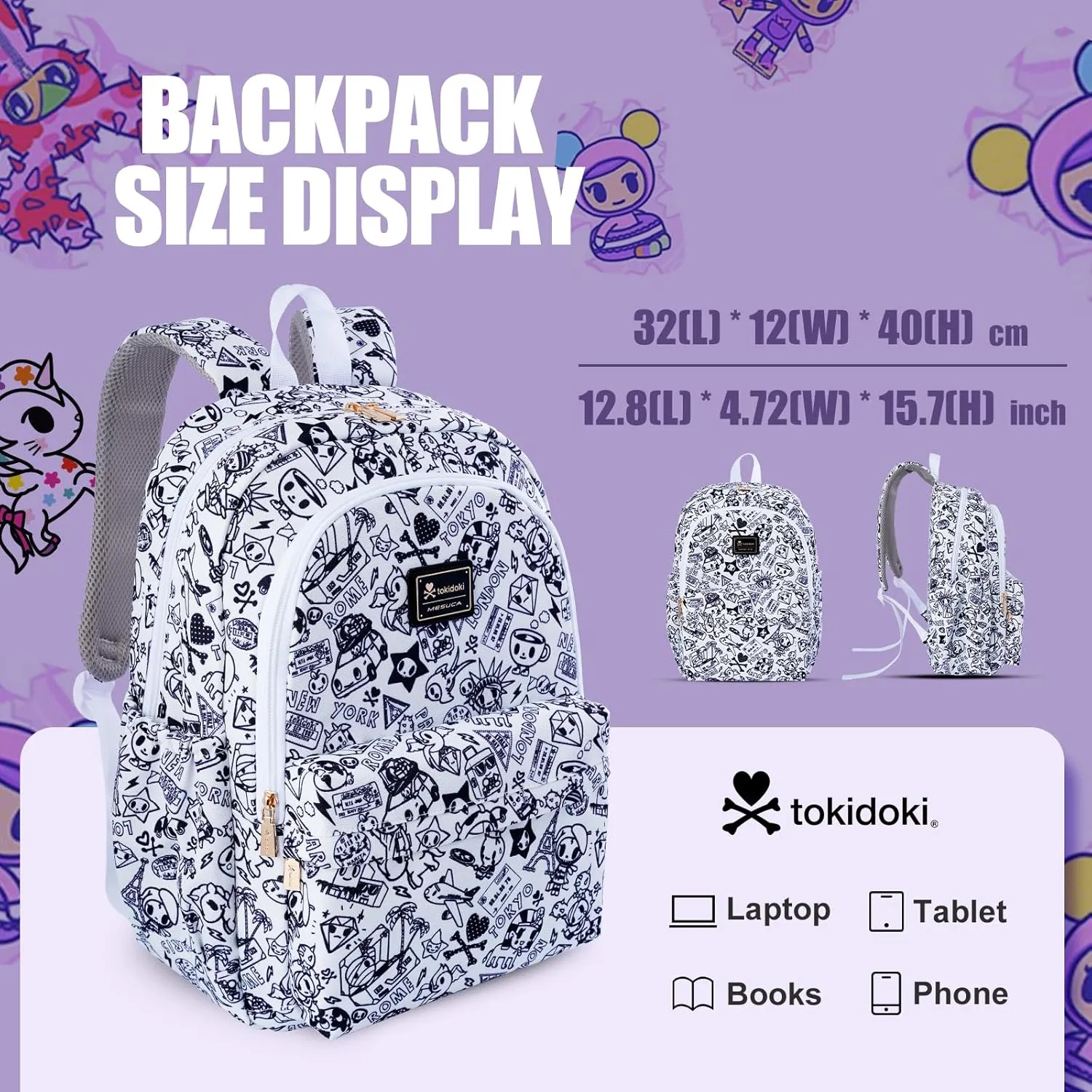 Tokidoki Backpack Cute Travel Laptop Backpack for Women Casual Bookbags Lightweight Canvas Backpack School Bag Daypack