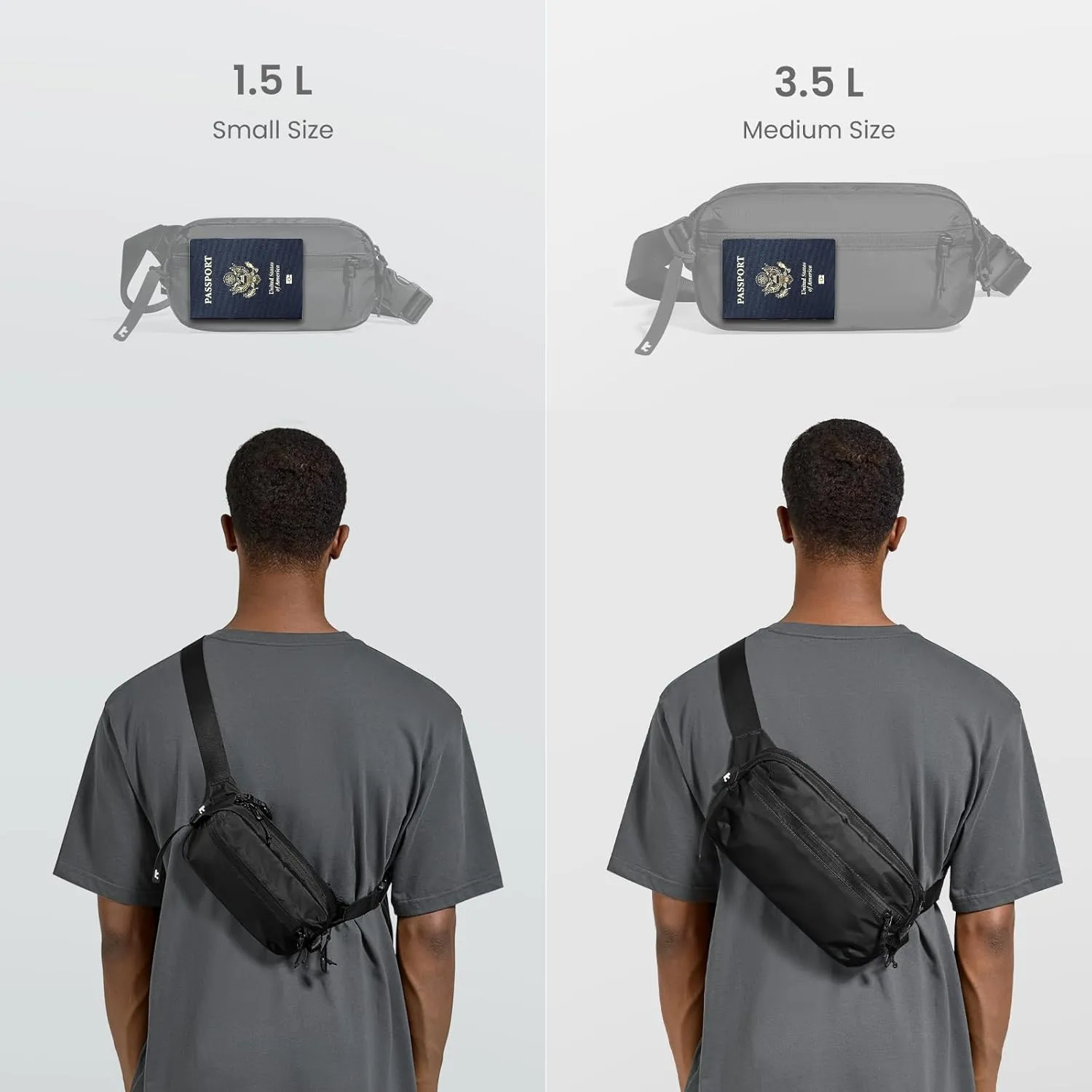 tomtoc 1.5L Sling Bag with RFID Blocking, Crossbody Bag Minimalist Chest Shoulder Pack for Men and Women, Water-resistant Lightweight Casual Waist Fanny Pack for Travel, Daily Use
