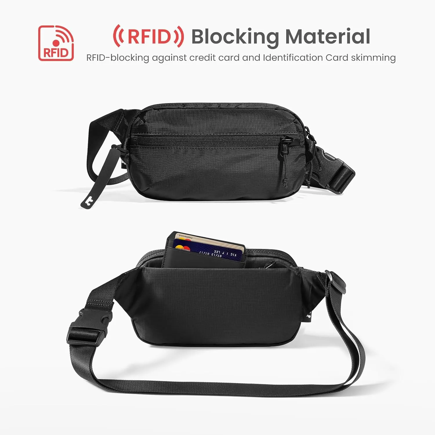tomtoc 1.5L Sling Bag with RFID Blocking, Crossbody Bag Minimalist Chest Shoulder Pack for Men and Women, Water-resistant Lightweight Casual Waist Fanny Pack for Travel, Daily Use