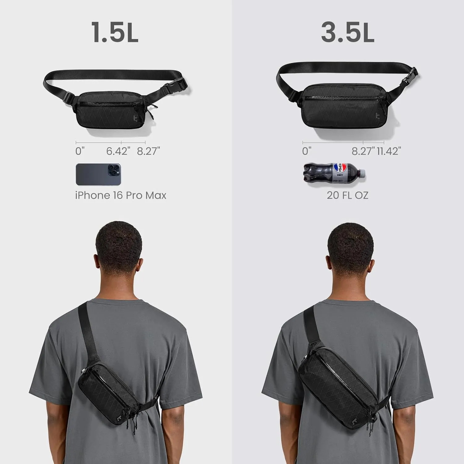 tomtoc 1.5L X-Pac Sling Bag with RFID Blocking, Crossbody Bag Minimalist Chest Shoulder Pack for Men/Women, Water-resistant Lightweight Casual Funny Pack for Travel, Daily Commute