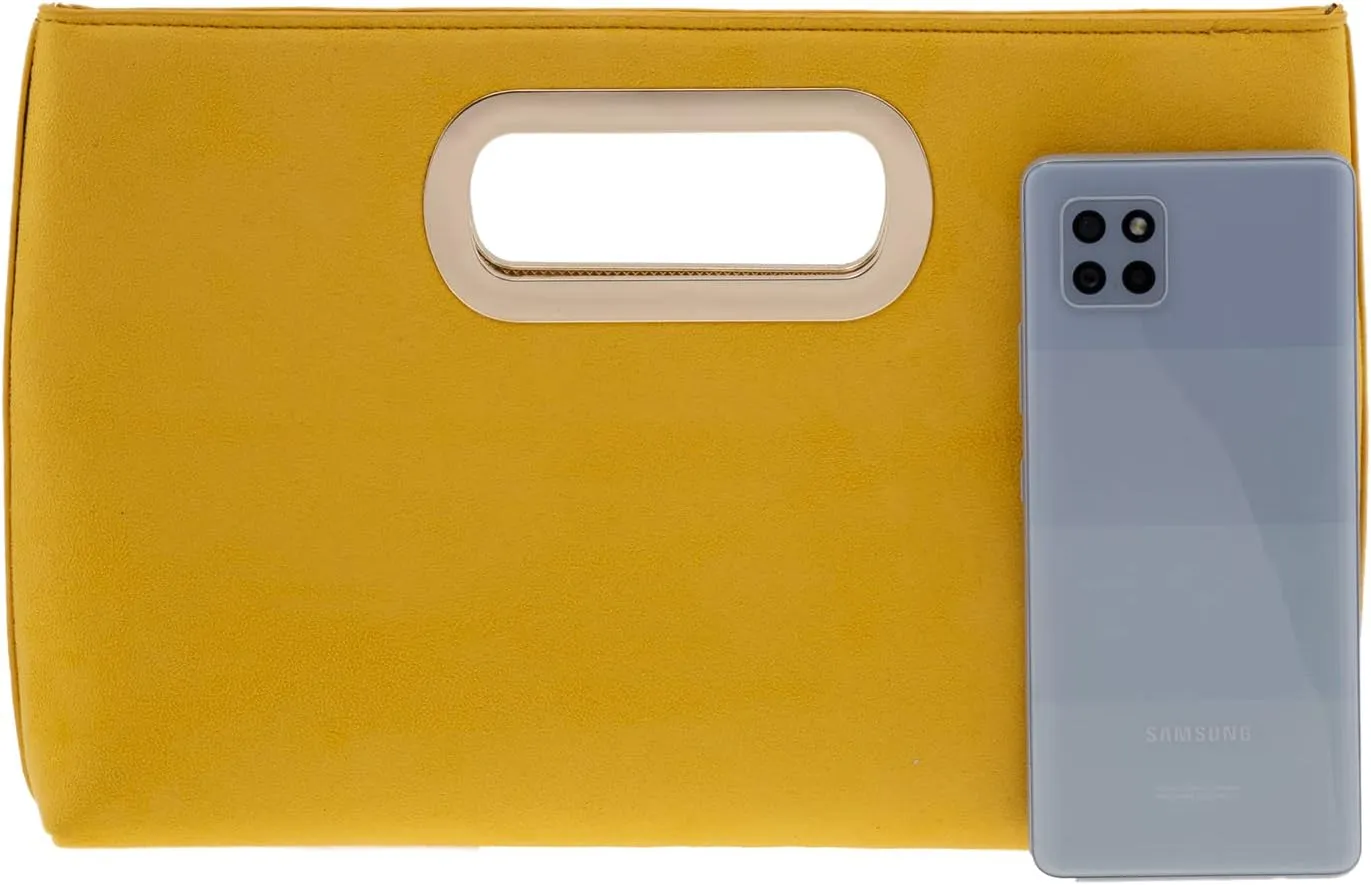 Top Handle Faux Suede Clutch