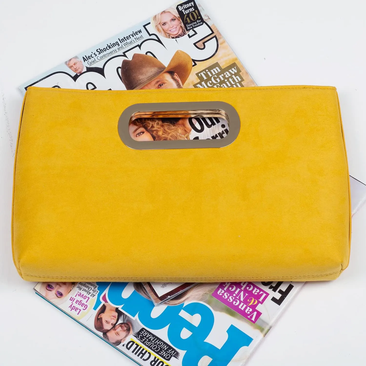 Top Handle Faux Suede Clutch
