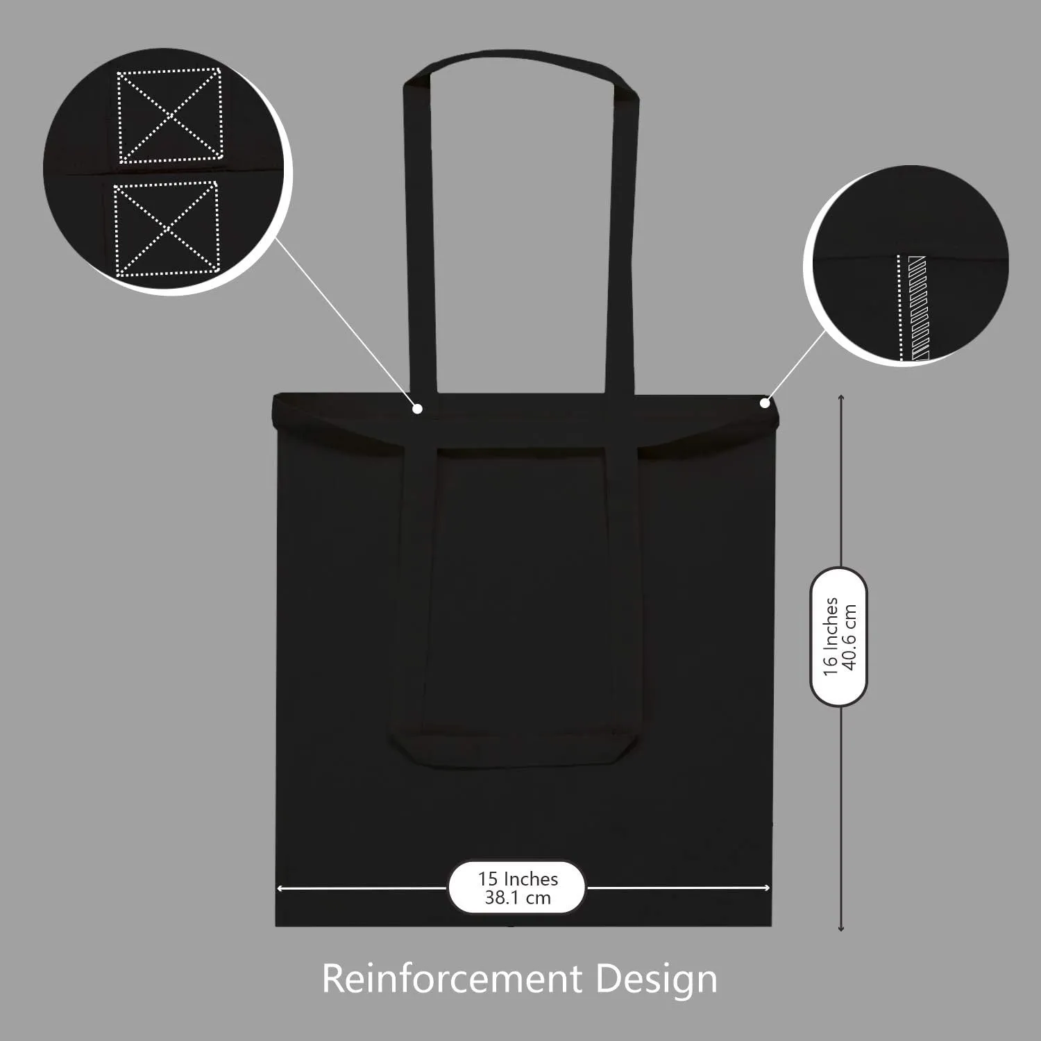 TOPDesign 6-Pack Economical 16"x15" Black Cotton Tote Bag, Lightweight Medium Reusable Grocery Shopping Cloth Bags, Suitable for DIY, Advertising, Promotion, Gift, Activity