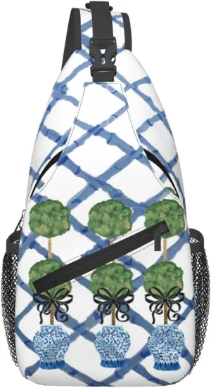 Topiary Chinoiserie Ginger Jar Sling Bag Crossbody Sling Backpack For Women Men Travel Hiking Daypack Chest Shoulder Bag