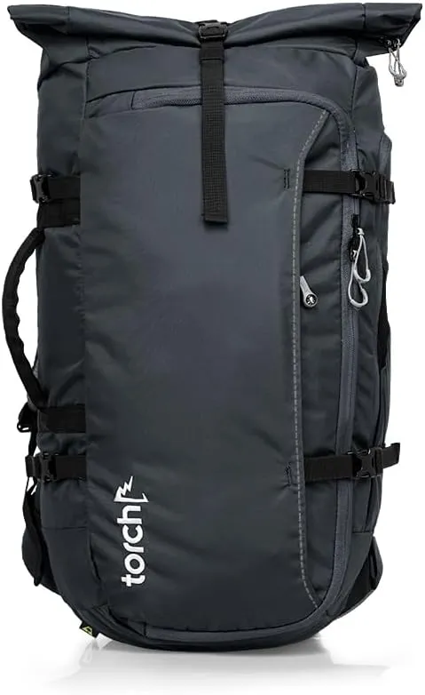 torch Mens Hiking Backpack 45L - Expandable Carry On Laptop Flight Approved Roll Top Backpack with Rain Cover for Travel, Work, and Outdoor - Fujisawa (Grey)