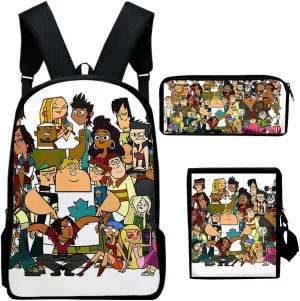 Total Drama Backpack Three-piece Sets Casual Oxford Cloth Travel Bag Unisex TV Series Shoulder Bags (KA08005,One size)