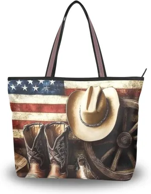 Tote Bag Cowboy Hat Boost Wheel for Women Durable Designer Handbag with Zipper for Daily Use L
