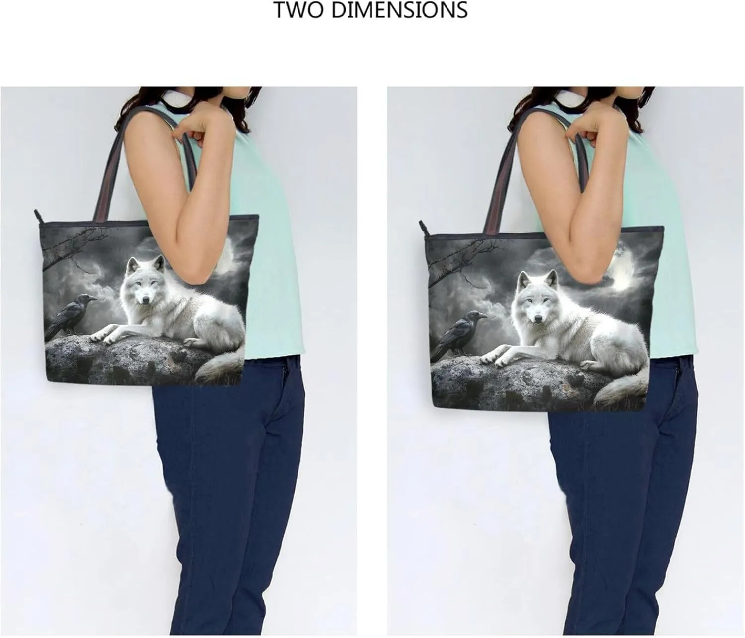 Tote Bag for Women Gothic Crow Wolf Durable Designer Handbag with Zipper for Daily Use Travel L