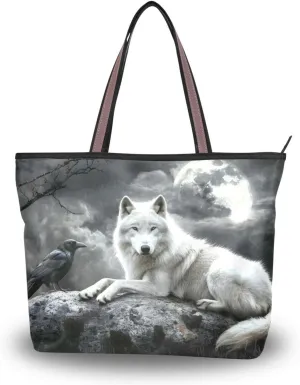 Tote Bag for Women Gothic Crow Wolf Durable Designer Handbag with Zipper for Daily Use Travel L
