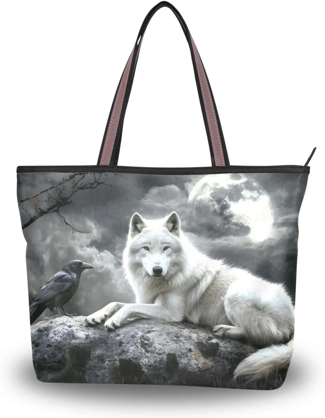 Tote Bag for Women Gothic Crow Wolf Durable Designer Handbag with Zipper for Daily Use Travel L