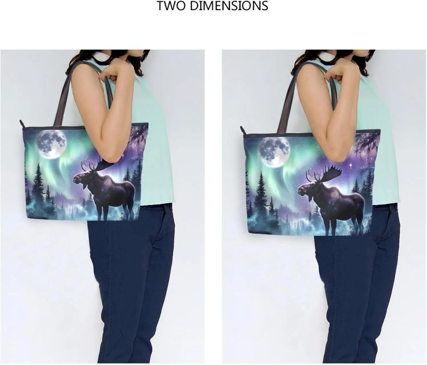 Tote Bag for Women Moose Aurora Forest Durable Designer Handbag with Zipper for Daily Use Travel L