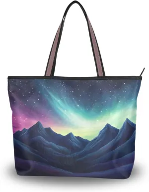 Tote Bag for Women Mountain Aurora Durable Designer Handbag with Zipper for Daily Use Travel L