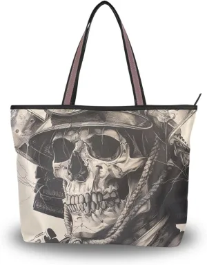Tote Bag for Women Samurai Skeleton Warrior Durable Designer Handbag with Zipper for Daily Use Travel L