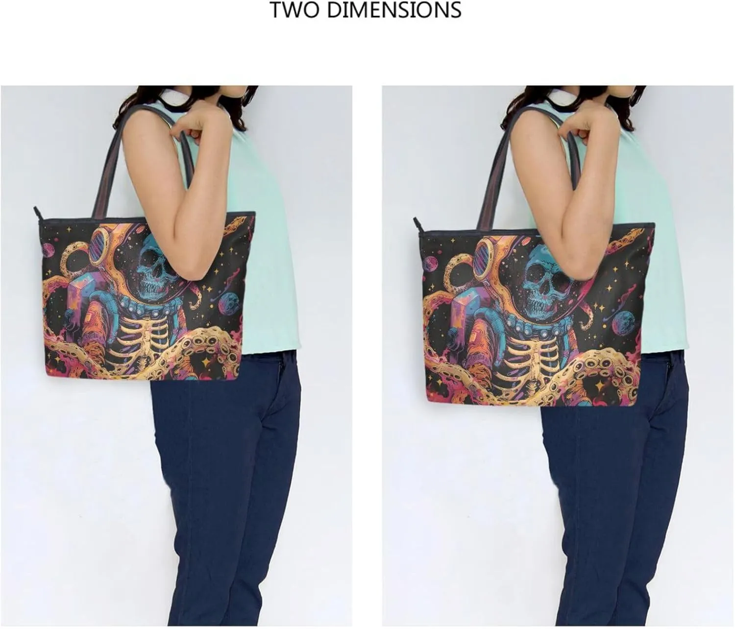 Tote Bag for Women Skeleton Octopus Astronaut Durable Designer Handbag with Zipper for Daily Use Travel L